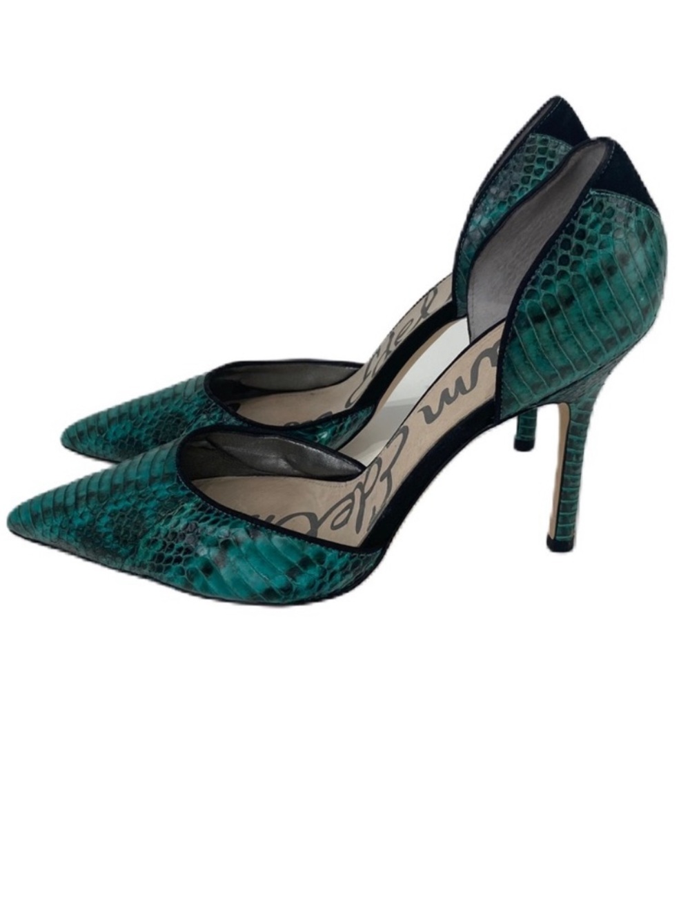 Sam Edelman Delilah Snakeskin Leather Black Turquoise Pumps Sz 7